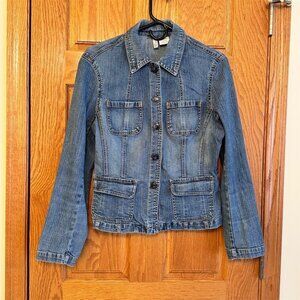 St. John's Bay Women's Stretch Denim Jacket Blue Size M Casual Button-Up